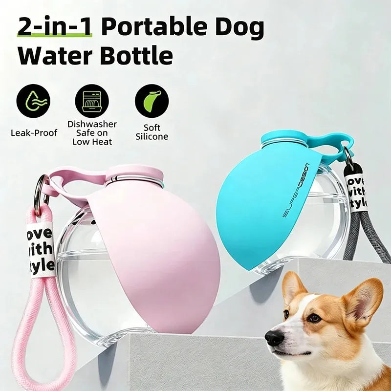 Plastic Dogs Cat Drinking Bottle with Lanyard Outdoor Foldable Water Dispensers Leak-Proof Compact Travel Pet Feeding Bottle