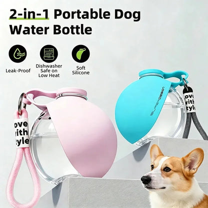 Plastic Dogs Cat Drinking Bottle with Lanyard Outdoor Foldable Water Dispensers Leak-Proof Compact Travel Pet Feeding Bottle