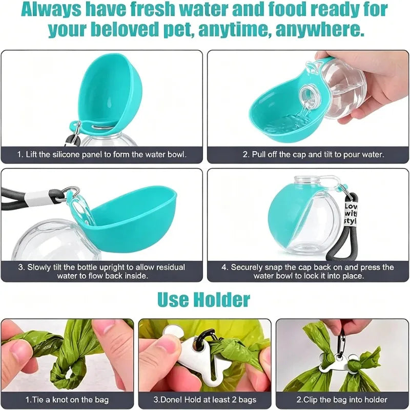 Plastic Dogs Cat Drinking Bottle with Lanyard Outdoor Foldable Water Dispensers Leak-Proof Compact Travel Pet Feeding Bottle