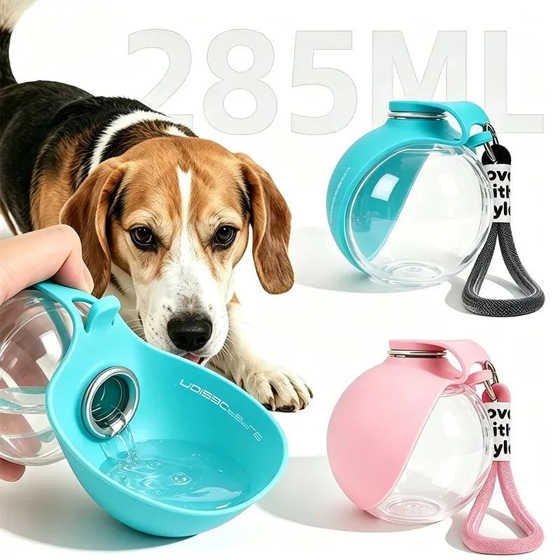 Plastic Dogs Cat Drinking Bottle with Lanyard Outdoor Foldable Water Dispensers Leak-Proof Compact Travel Pet Feeding Bottle